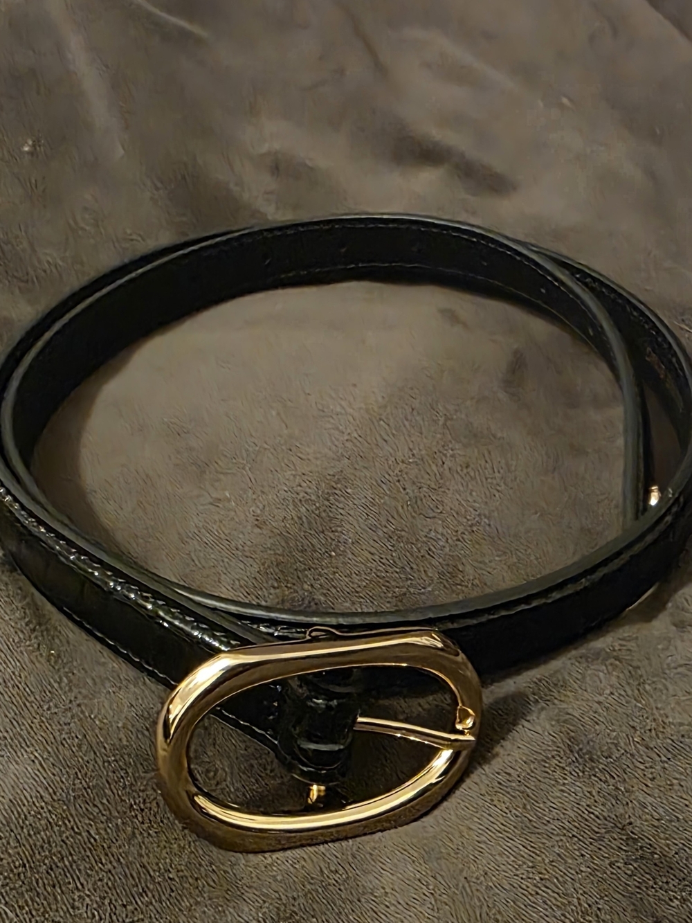 Anine Bing Embossed Black Leather Belt with Gold Oval Buckle - Never Worn